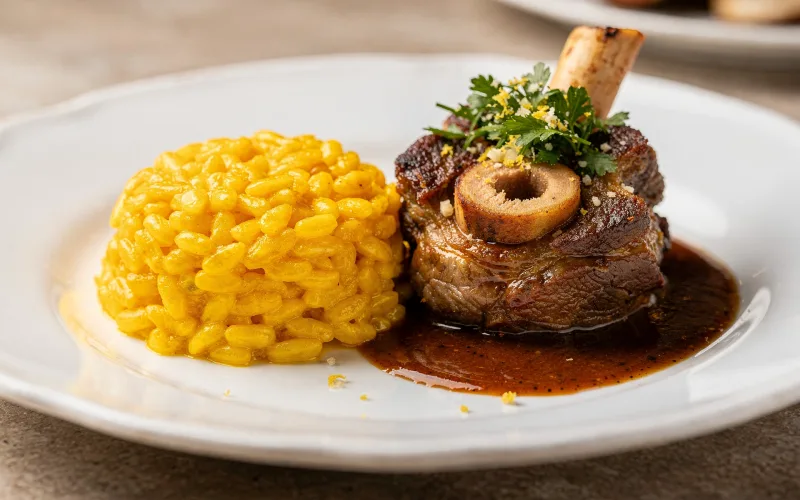 Ossobuco alla Milanese com risotto ao açafrão e gremolata